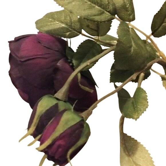 Artificial Purple Rose Buds Stem Leaves Faux Floral Craft - Picture 5 of 6